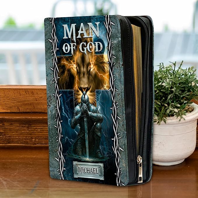 Personalized Bible Cover for Men, Christian Bible Case PU Leather, Jeus Bags Religious Appreciation Gifts for Women Girls Daughter Christian with Handle Zipper (BIBLE-03, M-2Xl)