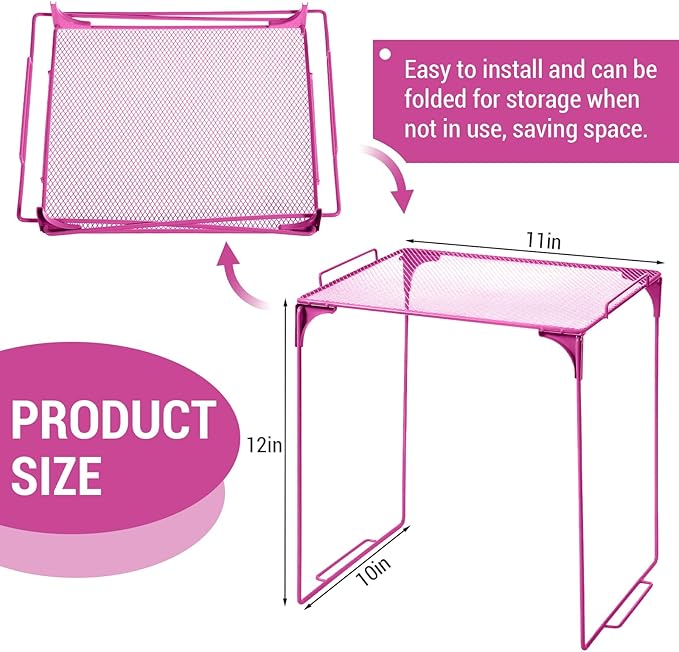 Colarr Hot Pink Locker Organizer Shelf Locker Accessories for Girls Stackable Storage Organization Shelf Area Saver Fits Standard Size for School Office Kitchen and Home