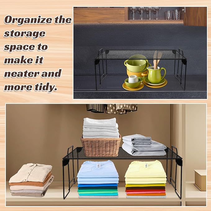 Demonwer 2 Pcs 15.9×9.8 Inch Locker Organizer Shelf Black Stackable Extra Locker Shelf Storage Cabinet Accessories for School Office Home Gym Supplies