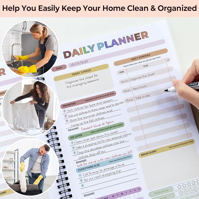 Adhd Cleaning Planner for Adults- Reusable ADHD Clean Planner for Adults Women with Cleaning Schedule Checklist - 2026 Daily Weekly Monthly Organizing Planners for Tidy Minds