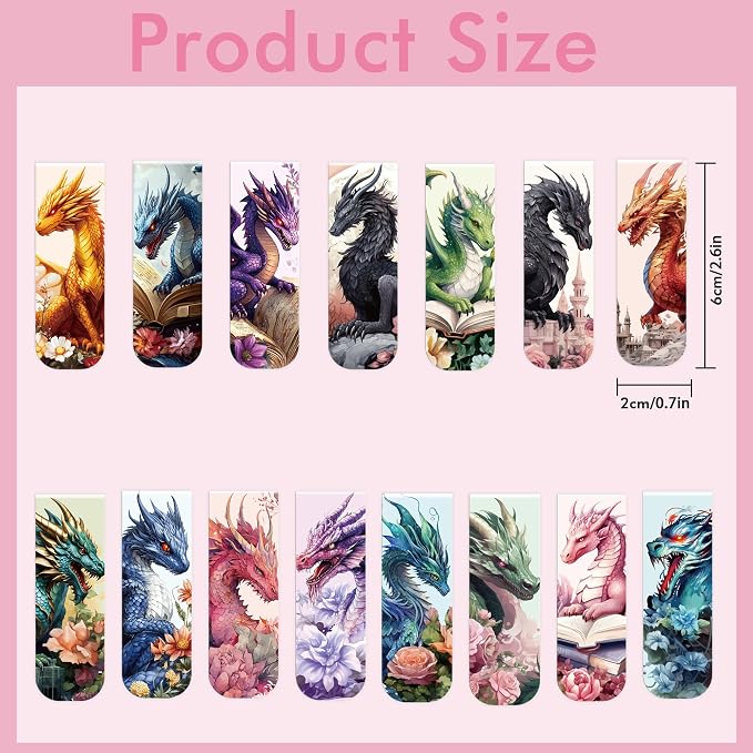 Dragon Floral Book Magnetic Bookmarks: 30 PCS Fantastic Dragon Book Mark Clips for Men Teens, Mythical Creature Book Accessories, Cool Reading Gifts for Men Boys Book Lovers, School Office Supplies