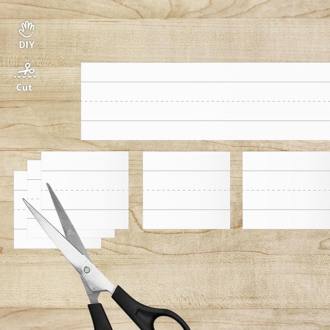 100 Pack Sentence Strips for Classroom, Chart Paper for Teacher Supplies, Lined Paper Borders for Classroom, Bulletin Board, 3 x 24 Inches (White)