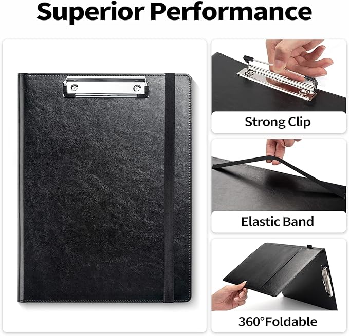 Sooez Padfolio Clipboard, Portfolio Organizer with Notepad, Premium PU Leather Clipboard Folder for Legal Pad, Versatile Clipfolio with Storage, Letter Size Document Holder for School Office, Brown