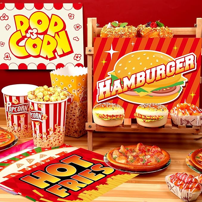 Yeaqee 16 Pieces Carnival Food Signs Cutouts for Classroom Carnival Party Bulletin Board Decor Food Truck Signs Corn Dogs Snow Cones Cotton Candy