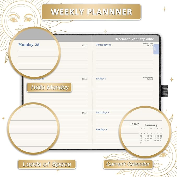 2027 Planner - 2027 Pocket Calendar/Planner, Jan. 2027 - Dec. 2027, 6.2''×4'', 12-Month Weekly & Monthly Planner 2027 and Organizer, Hardcover, Pen holder - Black