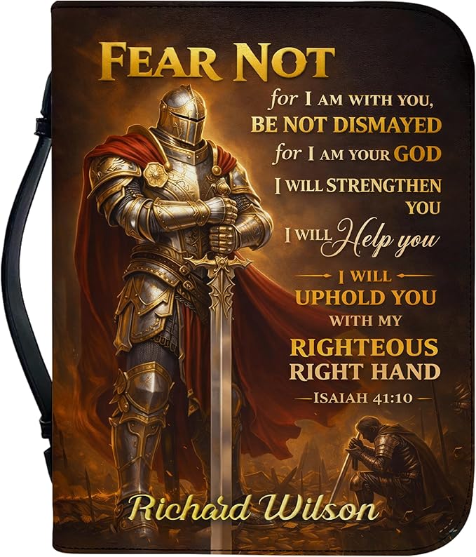Personalized Man of God Bible Cover for Men, Christian PU Leather Bible Case with Handle Zipper, God Says I Am Warrior Scripture Bible Holder, Religious Gift for Men (I Will Strengthen You)