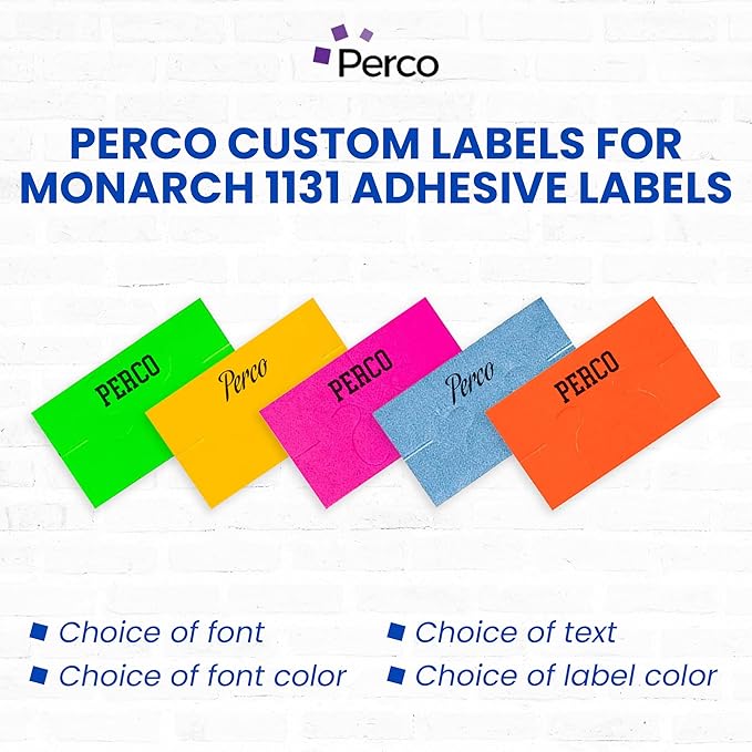 Perco Custom Labels for Monarch 1131 Adhesives Labels - Choose Color, Font and Imprint - Case of 8 Sleeves