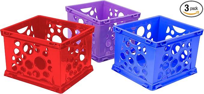 Storex Premium File Crate with Handle Cutouts – Letter and Legal Document and Folder Storage, Assorted Colors, 3-Pack (61797A03C)