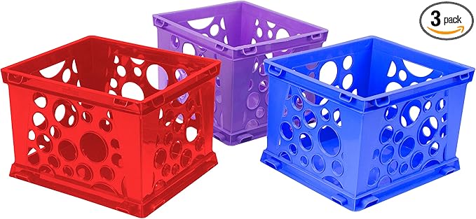 Storex Large Premium File Crate with Solid Bottom, Stores Hanging Files, Portable, Assorted Colors, 17.25 x 10.5 x 14.25 Inches, 3-Pack (61797U03C)