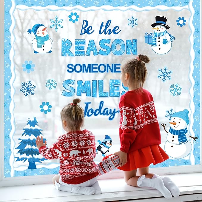 Pasimy Winter Bulletin Board Decorations January Bulletin Board Set Snowman Classroom Decor Be The Reason Someone Smile Cutouts Snowflake Border for Kindergarten Holiday Office Wall Door Supplies