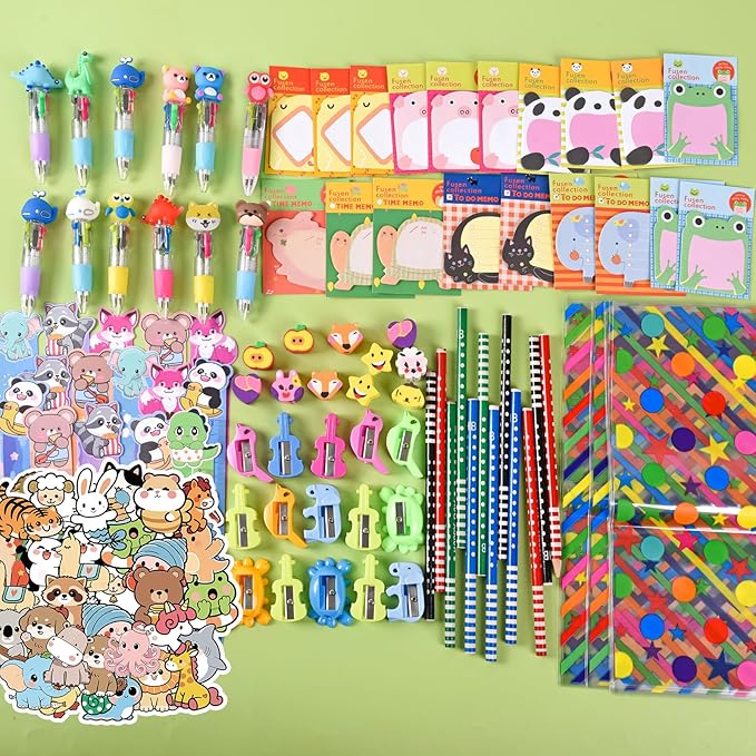 Ulema 24 Pack Cute Cartoon Animal Stationery Set,Birthday Gifts for Boys Girls School Goodie Bags School Classroom Games Rewards.