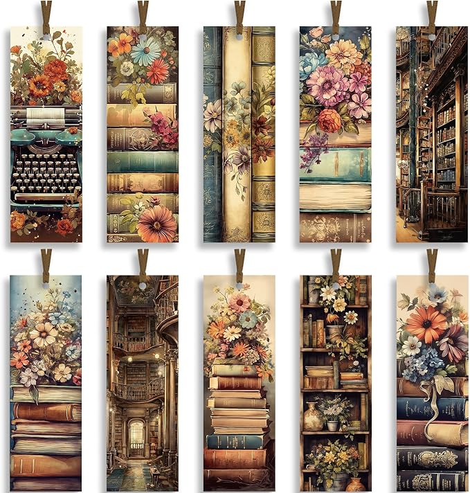 Vintage Book Bulk Bookmark, 100 Pcs Cottagecore Floral Books Bulk Paper Bookmarks for Women, Retro Bookmark with Tassels Gift for Kids Reading Lovers Teacher Students