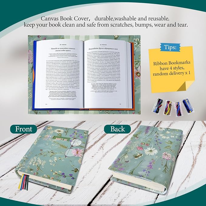 Adjustable Paperback Book Cover Protector, Washable Soft Canvas Fabric Book Covers with Bookmark,Double Side Floral Print Book Dust Jacket Covers for Hardcover Novel Book Lovers Gift S