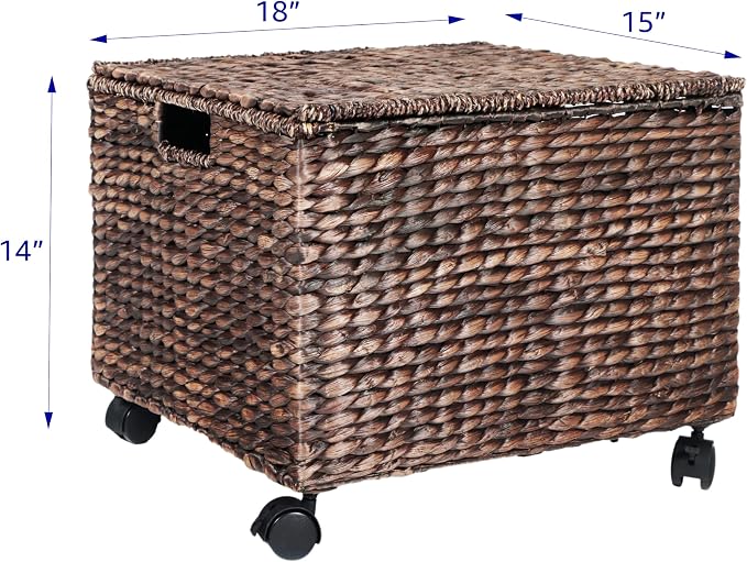 Trademark Innovations Rolling File Box Wicker File Cabinet Hanging File Baskets Water Hyacinth Storage Basket (Dark Brown)