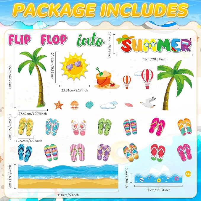 Summer Classroom Bulletin Board Decorations Flip Flop DIY Name Craft Cutouts with Paper Flip Flop Into Summer Cutouts Hawaiian Tropical Bulletin Board for Student Teacher Back to School Supplies