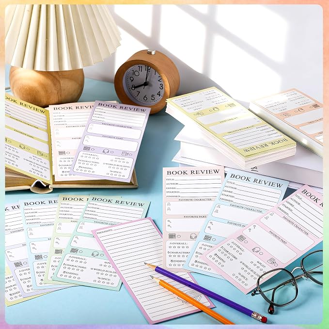 Marspark 120 Pieces Back to School Book Review Bookmarks Bulk 3.5 x 8 Inch Double Sided Reading Log Bookmark for Book Lovers Gifts(Pastel Color)