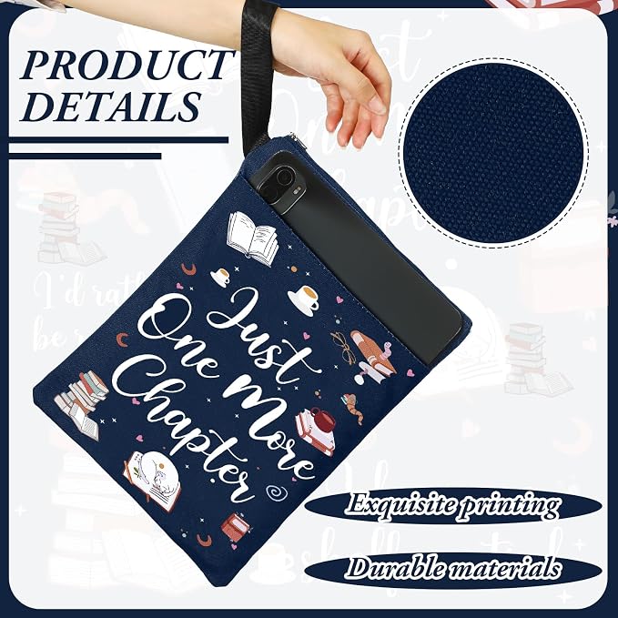 Feifeiya 2 Pcs Book Sleeves Just One More Chapter Canvas Book Cover Pouches with Zipper Washable Front Pocket Gifts for Books Lover Reader Reading