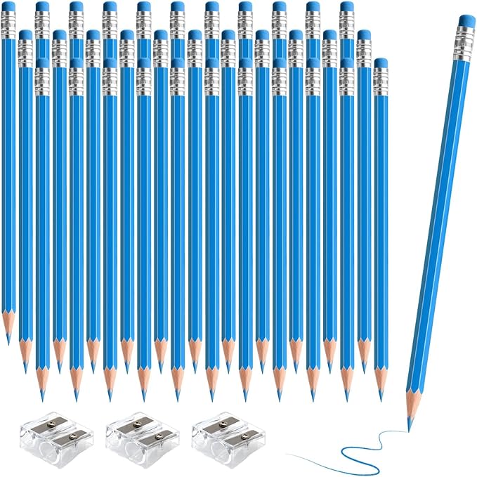 36 PCS Light Blue Pencils with Eraser, Pre-Sharpened HB Pencils for Writing & Drawing, School Supplies for Kids Homework, Tests, Art Crafts & Teacher Grading(Lightblue)