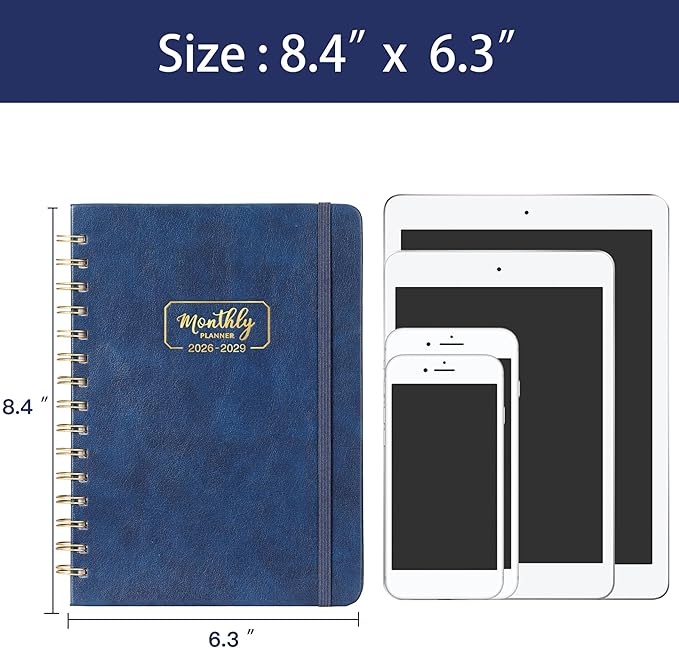 2026-2029 Monthly Planner - 3 Year Monthly Planner from July 2026 to June 2029, 6.4'' x 8.5'', Calendar Planner 2026-2029 with Thick Paper and Tabs, Blue