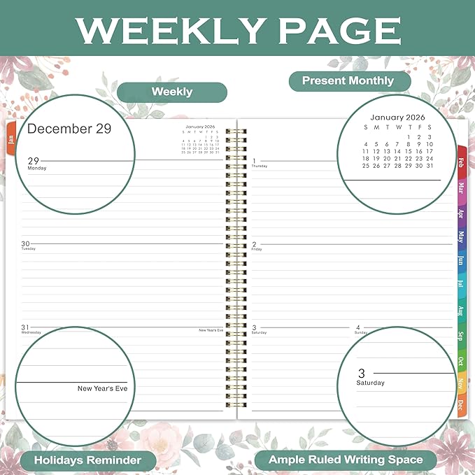 2026 Planner - Jan. 2026 - Dec. 2026, 8.5" x 11" Planner Weekly and Monthly, Calendar Planner 2026 with 3 Interchangeable & Waterproof Covers, 12 Monthly Tabs