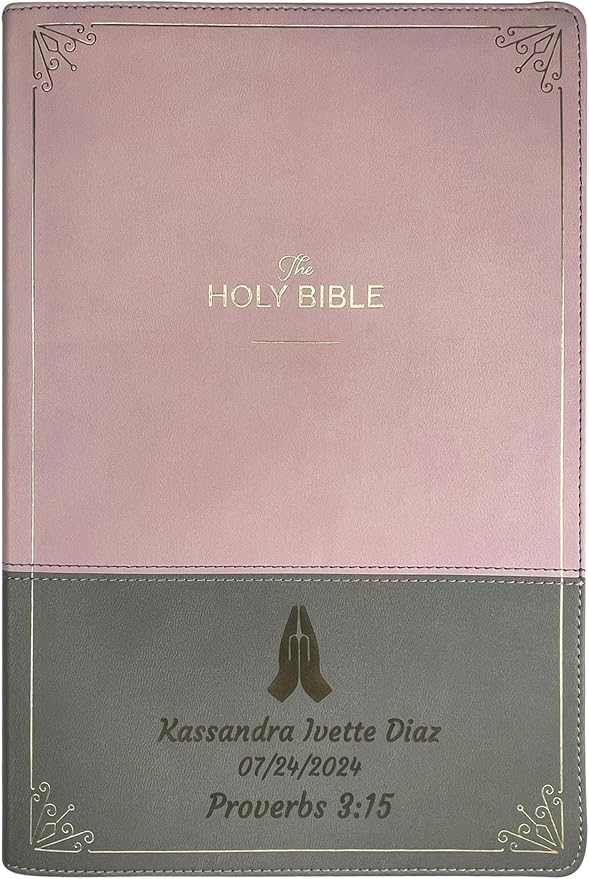 Personalized KJV Womens Large Bible Two-Tone Faux Leather King James Version Giant Print Size with Index Tabs | Custom with Name, Date or Text | Gift for Christian & Religious Celebrations