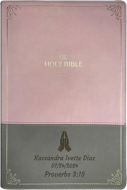 Personalized KJV Womens Large Bible Two-Tone Faux Leather King James Version Giant Print Size with Index Tabs | Custom with Name, Date or Text | Gift for Christian & Religious Celebrations