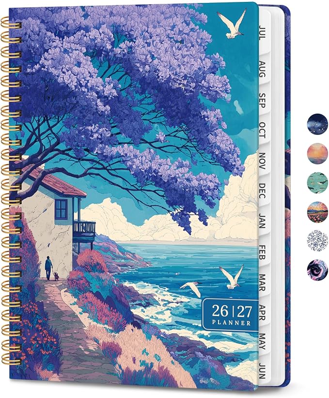Planner 2026-2027, Monthly and Weekly Calendar Academic Planner July 2026 - June 2027, Hardcover Student Teacher Planning Agenda Book with Tabs, Perfect for Office School Supplies, A5 (6.3" x 8.5") - Lilac Coast