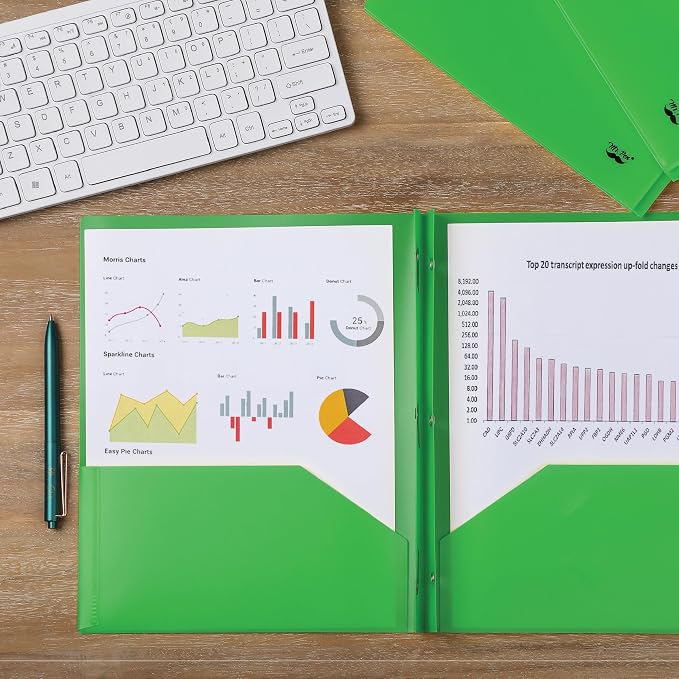 Mr. Pen- Plastic Folders with Pockets and Prongs, 48 Pack, Letter Size, Green, Flexible Plastic Folders with Prongs and Card Slot