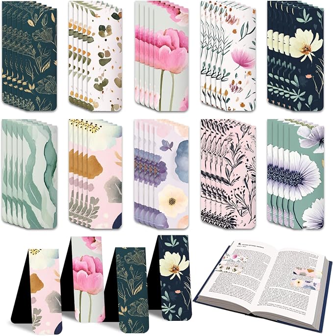 100 Pcs Magnetic Bookmarks Bulk, Cute Magnet Bookmark Page Clips - Magnetic Book Marks for Reading, Book Lovers, Teacher, Students, Women, Men – Party Favors, Teacher Gift, Bookmark Gift (Flower)