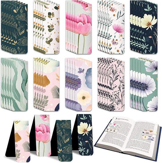 100 Pcs Magnetic Bookmarks Bulk, Cute Magnet Bookmark Page Clips - Magnetic Book Marks for Reading, Book Lovers, Teacher, Students, Women, Men – Party Favors, Teacher Gift, Bookmark Gift (Flower)