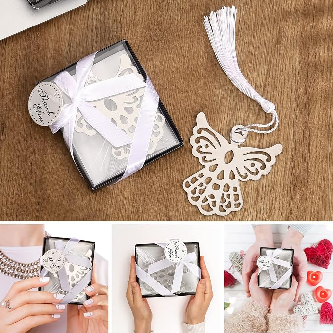 Spakon 120 Pieces Metal Angel Bookmark Favors Tassels Angel Bookmark Funeral Favors for Book Lovers Collection Guests Gift