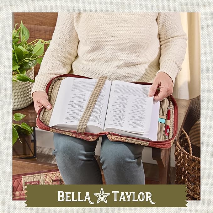 Bella Taylor Quilted Bible Cover for Women - Large Study Bible Case - Burgundy Patch