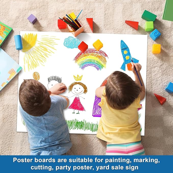 18 Pcs Poster Board 22" x 28" White Poster Paper Bulk, ROOKEA 250 GSM Vision Board for School Arts Craft Projects Presentations Drawing Scrapbooking Blank Graphic Display Office Supplies