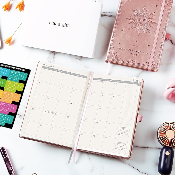 Planner 2026-2026 Planner, Jan 2026 - Dec 2026, 5.75" x 8.25", 2026 Weekly and Monthly Planner, Faux Leather planners 26 with Back Pocket & 40 Notes Pages - Rose Gold