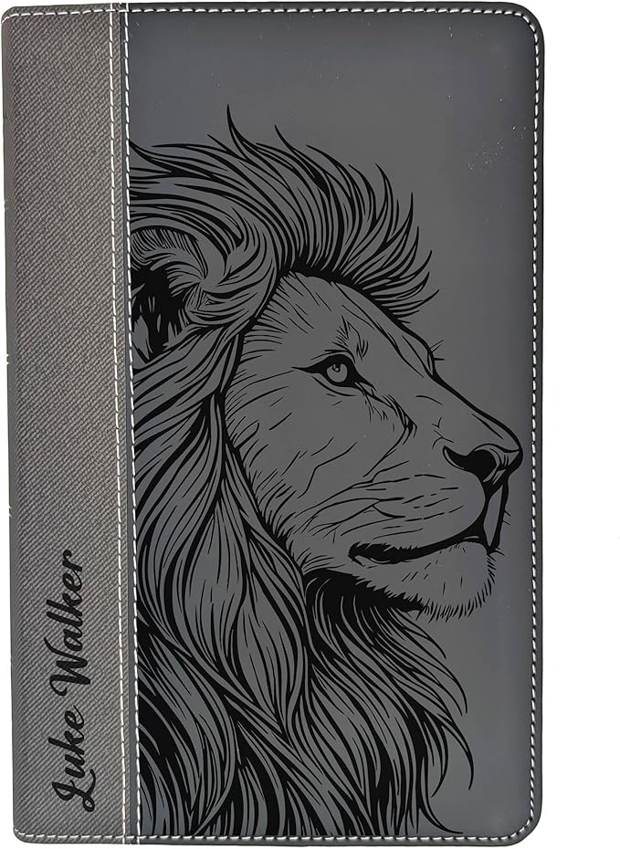 Farm and Posh Personalized NIV Personal Bible with Crown of Thorns | Large Print (Black Lion Side Profile)