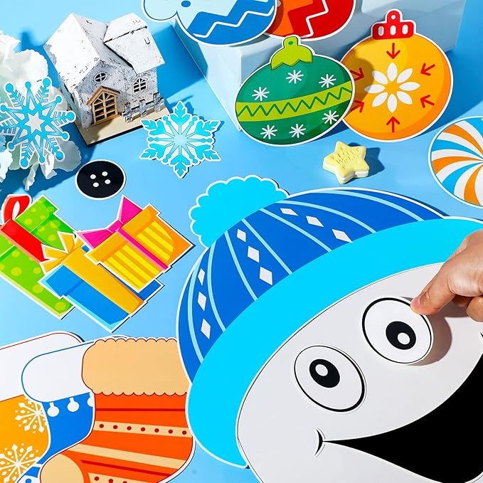Containlol 68 Pcs Winter Bulletin Board Decorations DIY Snowman Cutouts Christmas Classroom Bulletin Board with Glue Xmas Decor for Classroom School Winter Theme Party Supplies