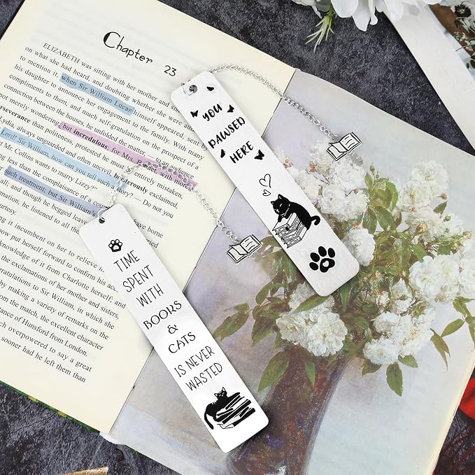 Cat Gifts for Women Men Funny Bookmarks Bulk Cat Book Marks for Book Lovers Cat Lover Cute Metal Book Mark Set Birthday Gifts for Reader Coworker Friends Adults Cat Owner Lover Reading Accessories