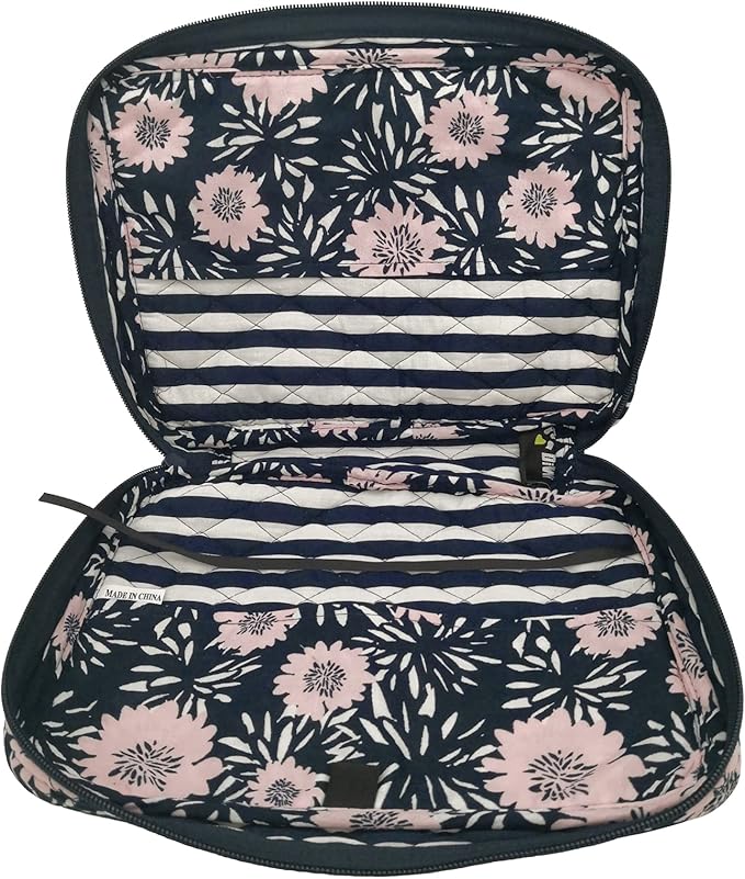 DIWI Quilted Bible Cover Extra Large Sizes 11.25 X 8.25 X 2.75 Inches Good Book Case Scripture Bag (XL, C1 Navy Pink)