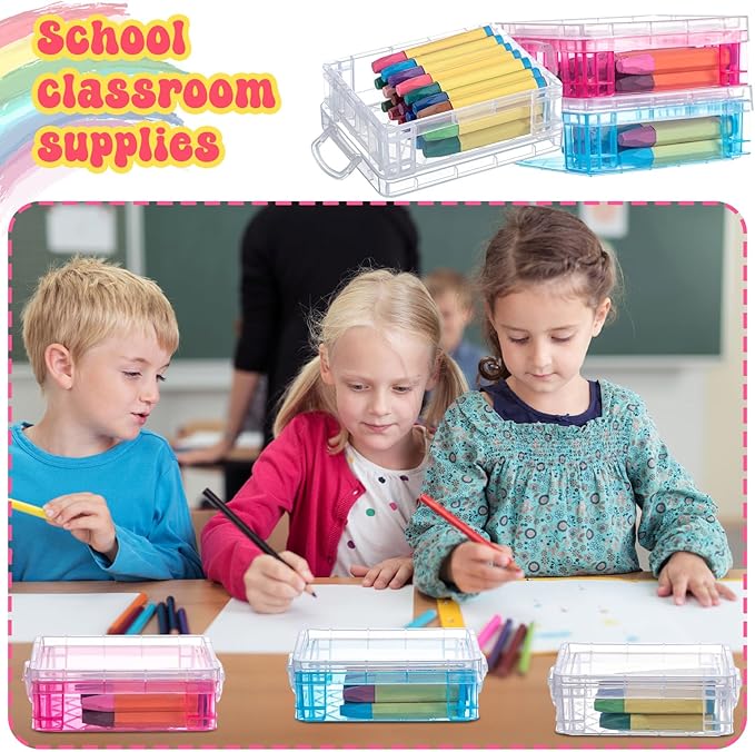 Suzile 25 Pcs Plastic Crayon Boxes with Snap Lids Crayon Storage Organizer Stackable Container Bulk Pencil Case for Pen Crafts Classroom Supplies(Colorful)