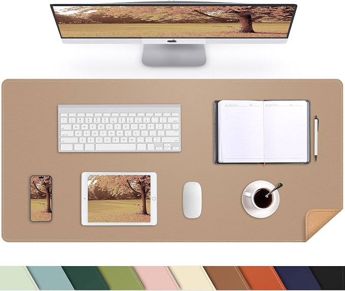AFIING Cork Desk Mat, Dark Apricot, 35.4" x 17",Desk pad Protector | Dual-Sided Cork & PU Leather, Large Mouse Pad, Non-Slip & Waterproof