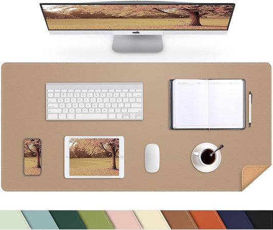 AFIING Cork Desk Mat, Dark Apricot, 35.4" x 17",Desk pad Protector | Dual-Sided Cork & PU Leather, Large Mouse Pad, Non-Slip & Waterproof