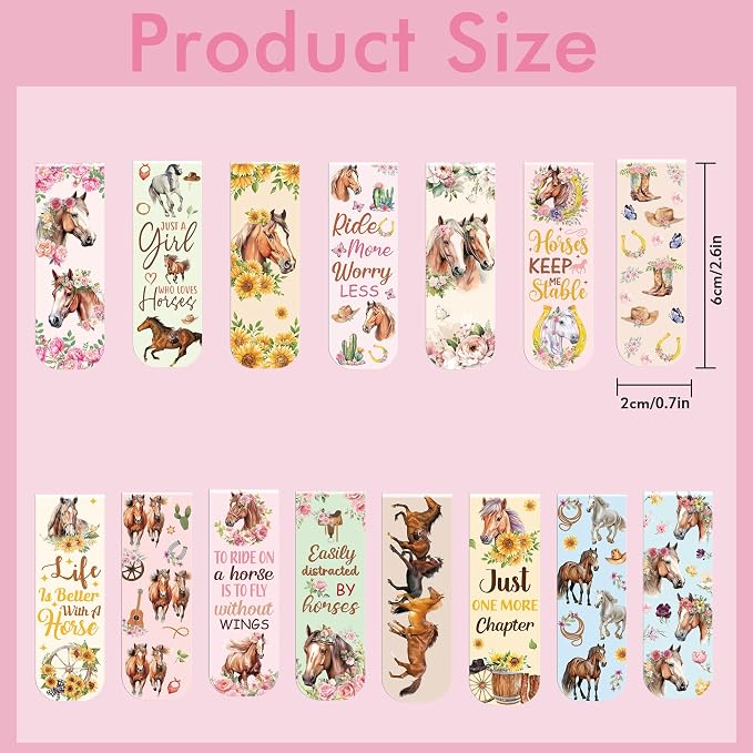 Horse Flower Book Magnetic Bookmarks: 30 PCS Watercolor Western Style Floral Bookmarks, Cute Animals Book Mark Clips for Reading, Gifts for Women Kids Girls Boys Book Lovers, School Office Supplies