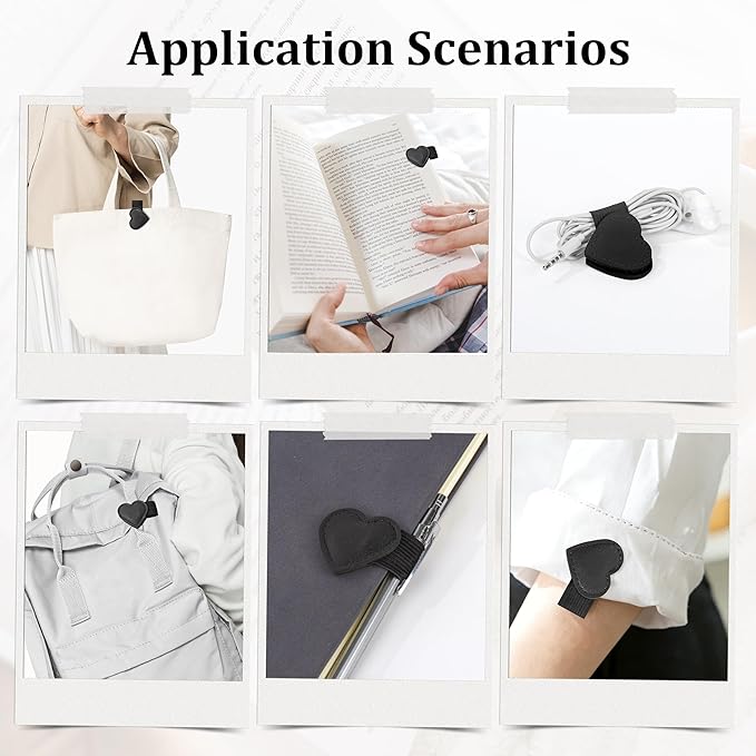 2Pcs Magnetic Leather Heart Bookmarks with Pen Holder, Cute Book Markers Clip with Gift Box, Reading Accessories for Book Lovers Women Teachers Students, Black