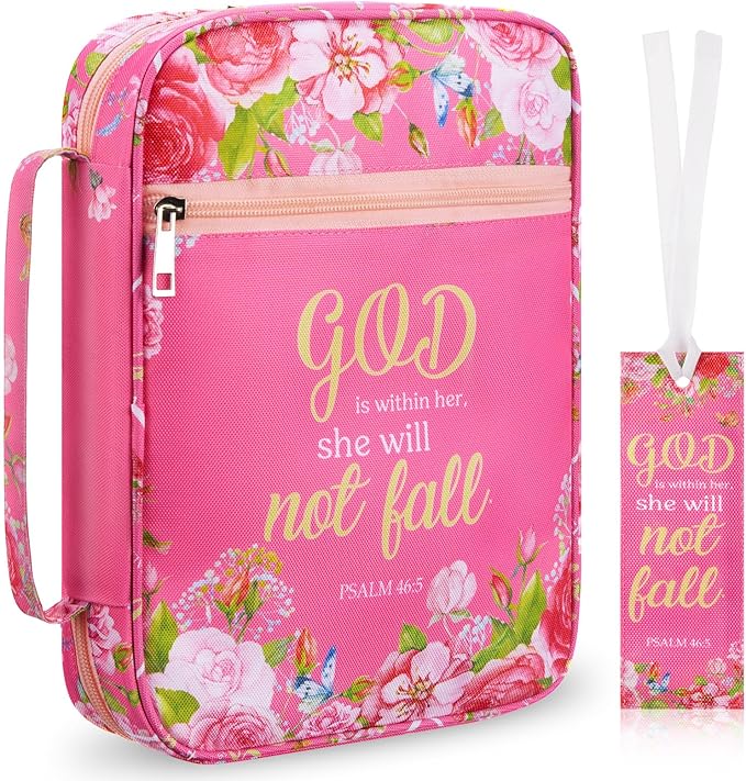 Bible Cover Case for Women and Bookmarks Carrying Bible Cases for Christian Gifts for Women Christian Book Covers Inspirational Gifts for Ladies Study Supplies Mother's Day Favors (Elegant)