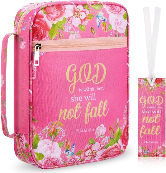 Bible Cover Case for Women and Bookmarks Carrying Bible Cases for Christian Gifts for Women Christian Book Covers Inspirational Gifts for Ladies Study Supplies Mother's Day Favors (Elegant)