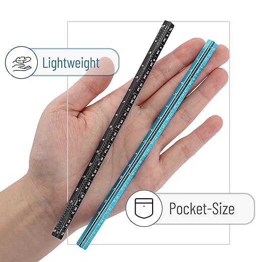 Mr. Pen- Small Architectural Scale Ruler, Aluminium, 6 Inch, 2 Pack, Black and Blue, Pocket Size Ruler, Triangle Ruler, Metal Ruler Set, Architect Scale Ruler for Blueprints