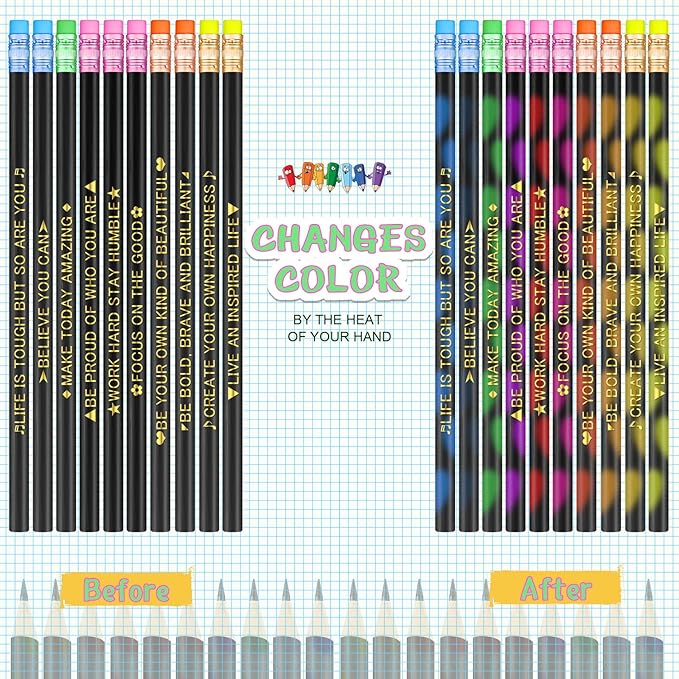 Eersida 40pcs Color Changing Mood Pencils Fun Pencils Bulk for Kids Students Motivational Pencil 2B Assorted Thermochromic Pencil with Eraser (Inspirational)