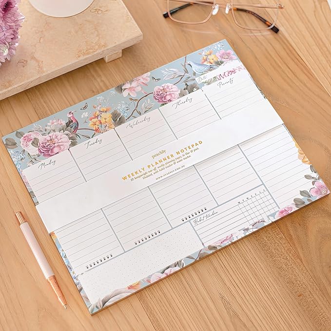 Undated Weekly Desk Planner Pad - 52 Pages Notepad With To Do List and Habit Tracker | Desk Pad Tear Off for Organization