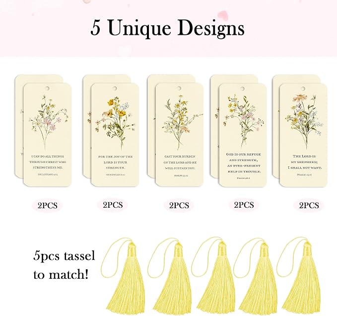 Bible Verse Bookmarks, 10 PCS Floral Christian Paper Bookmark Book Markers with Tassels, Gifts for Women Men Reading Book Lovers Bookish Friends Adults Faith