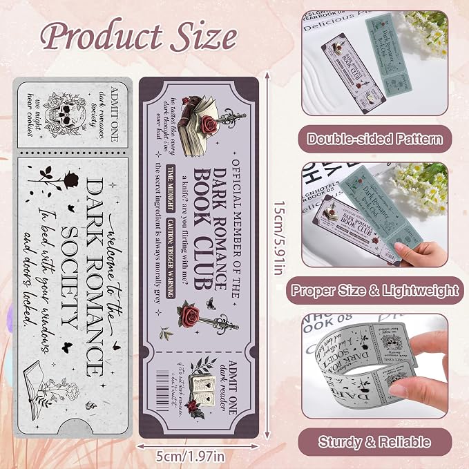 Wxiben Dark Romance Bookmarks Gifts - 20 Pcs Book Club Bookmark Skeleton Flower Book Marks Gothic Romantasy Book Mark Page Marker Clip Gift for for Women Girls Romance Reader Students Teachers Bookish